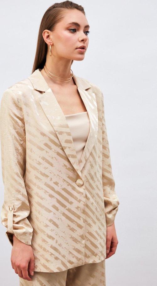 Kol Detaylı Desenli Salaş Ceket - Bej