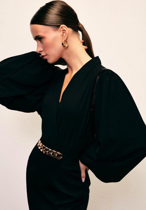 Aksesuar Detaylı Bodysuit Bluz - Siyah