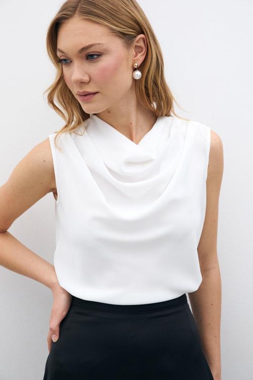 Degaje Yaka Kolsuz Bluz - Ekru