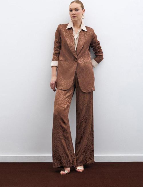 Desenli Saten Pantolon - Kahve