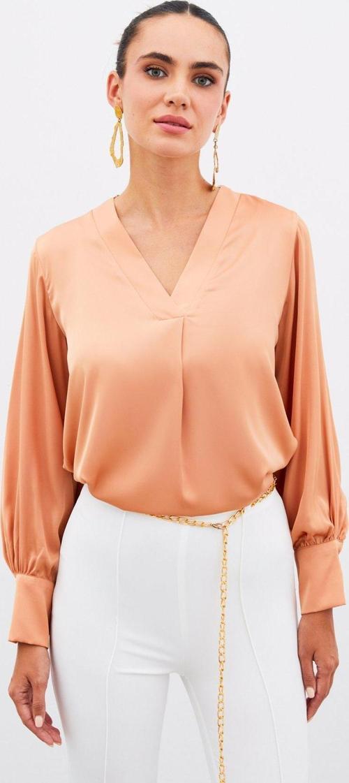V Yaka Saten Bluz - Somon