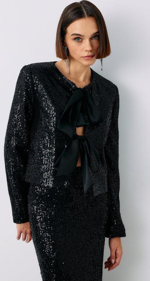 Payetli Kısa Ceket - Siyah