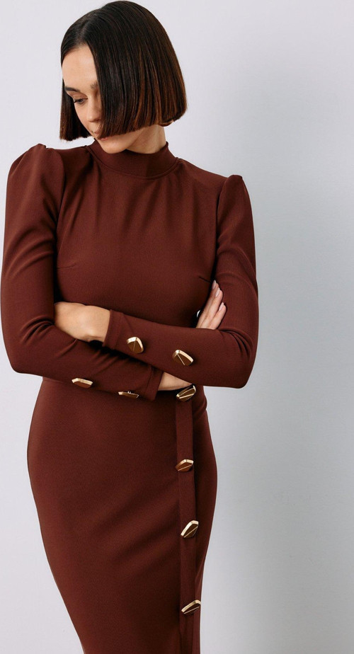 Düğme Detaylı Crop Bluz - Kahve