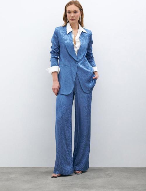 Desenli Saten Pantolon - İndigo