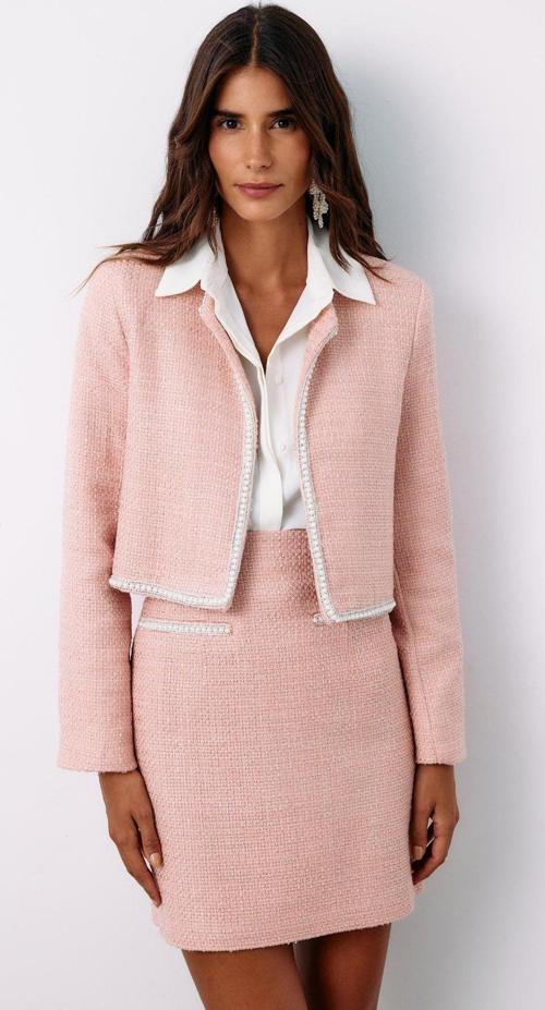 Aksesuar Detaylı Tüvit Ceket - Pudra
