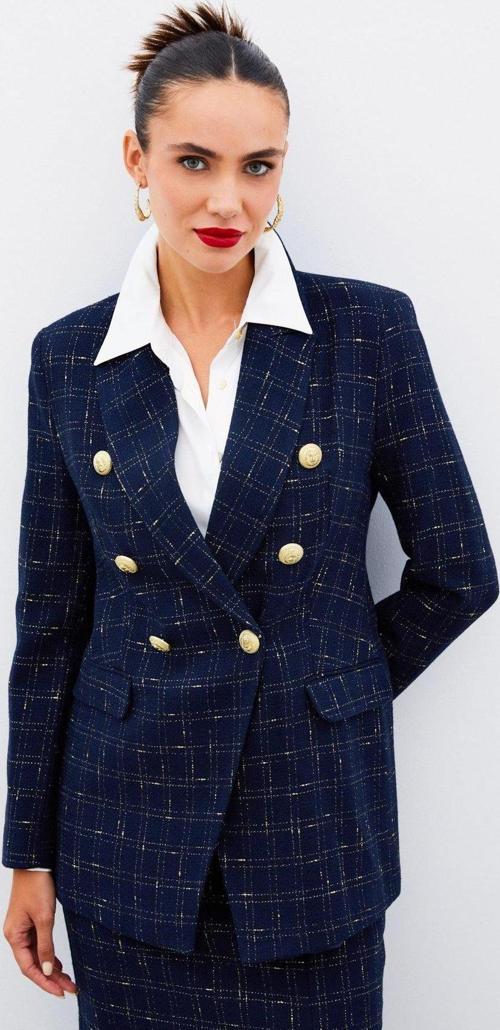 Simli Uzun Ceket - Lacivert