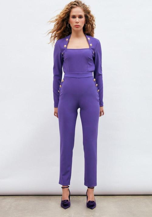 Düğme Detaylı Pantolon - Mor