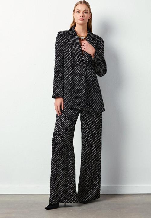Çizgi Desenli Pantolon - Siyah