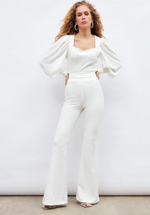 İspanyol Paça Pantolon - Ekru