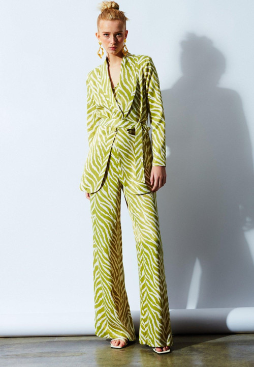 Zebra Desenli Saten Pantolon - Yağ Yeşili