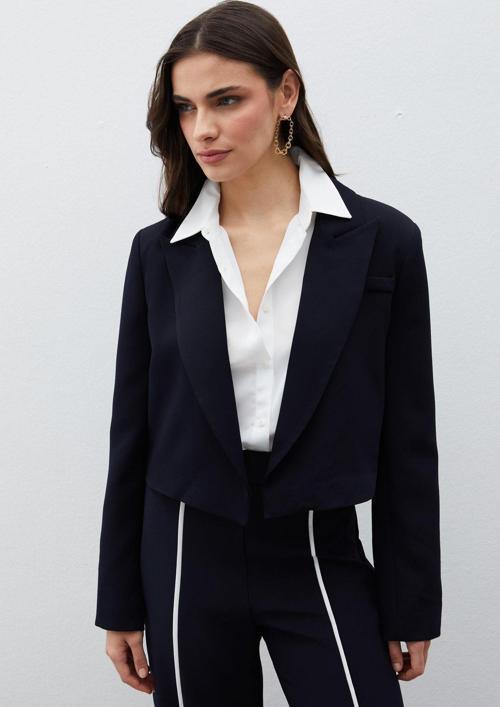 Şal Yaka Kısa Ceket - Lacivert