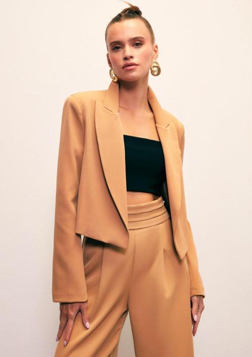 Şal Yaka Kısa Ceket - Camel