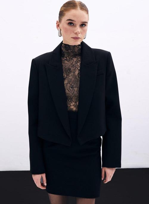 Şal Yaka Kısa Ceket - Siyah