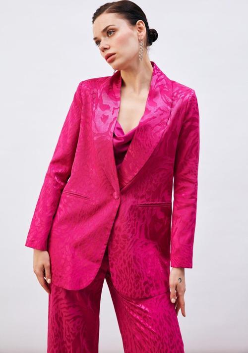 Desenli Saten Ceket - Fuşya