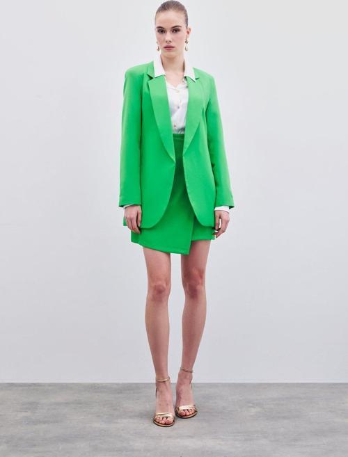 Klasik Yaka Uzun Ceket - Açık Yeşil