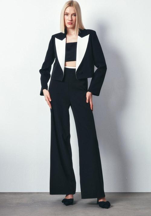 Kontrast Kısa Ceket - Siyah