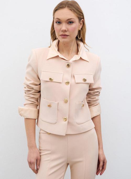 Düğmeli Kısa Ceket - Bej