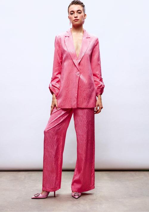 Saten Desenli Pantolon - Pembe