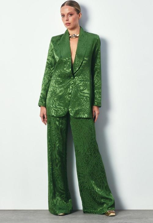 Desenli Salaş Pantolon - Yeşil