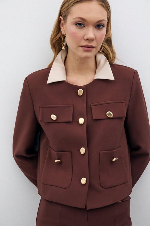 Düğmeli Kısa Ceket - Kahve