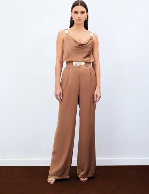 Salaş Krep Saten Pantolon - Camel