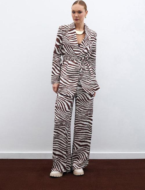 Salaş Zebra Desen Pantolon - Kahve