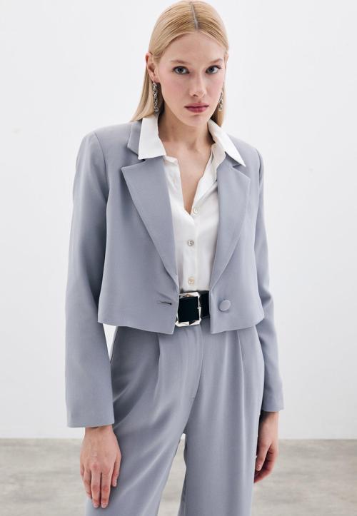 Kısa Krep Ceket - Gri