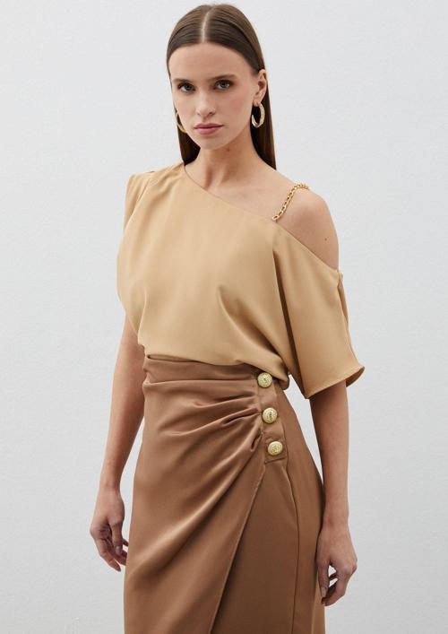Düşük Omuzlu Salaş Bluz - Camel