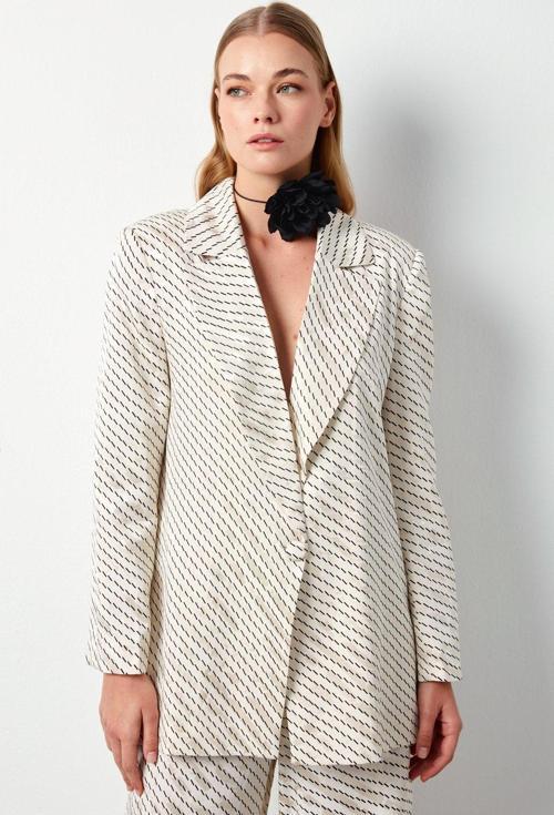 Çizgi Desenli Ceket - Bej