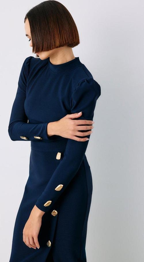 Düğme Detaylı Crop Bluz - Lacivert