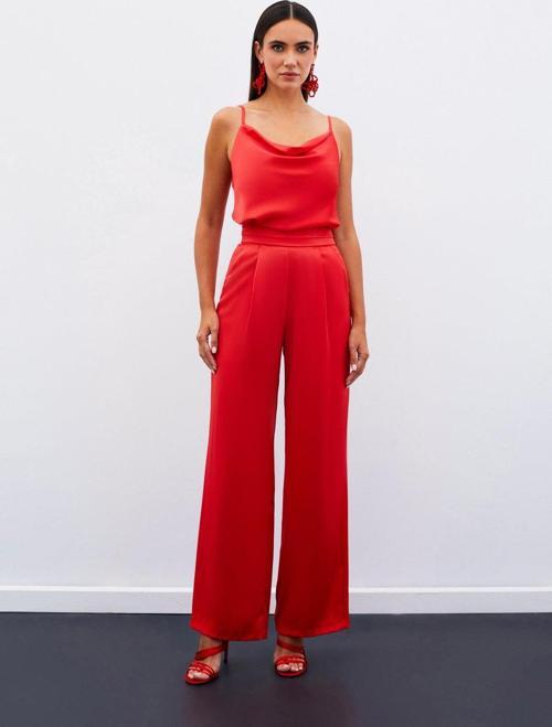 Cepli Salaş Saten Pantolon - Mercan