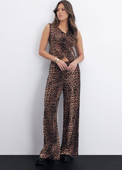 Bol Paça Leopar Pantolon - Siyah