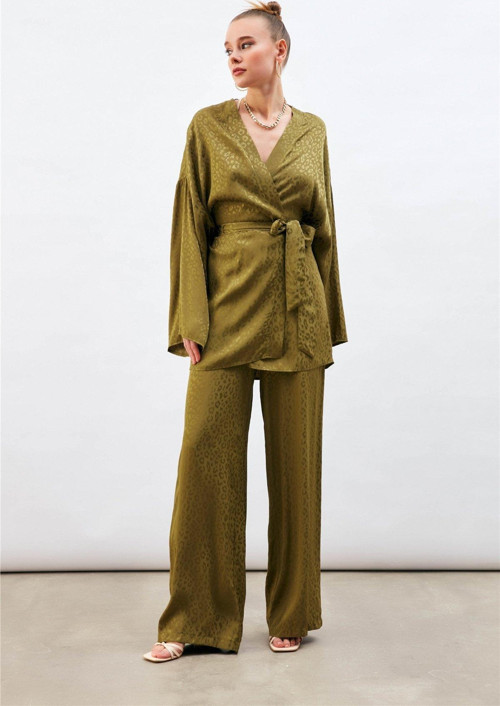 Jakarlı Leopar Pantolon - Haki