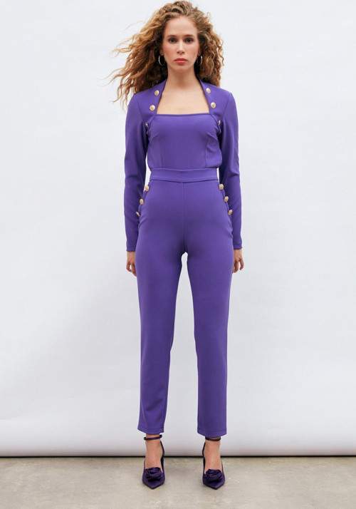 Düğme Detaylı Pantolon - Mor