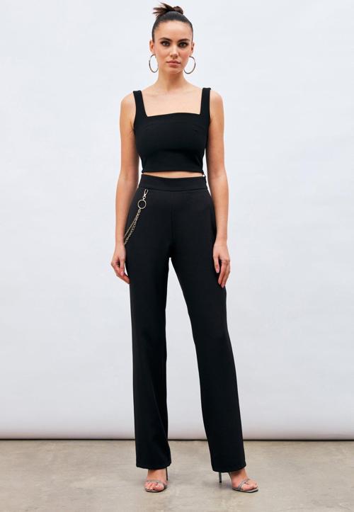Zincir Detaylı Pantolon - Siyah