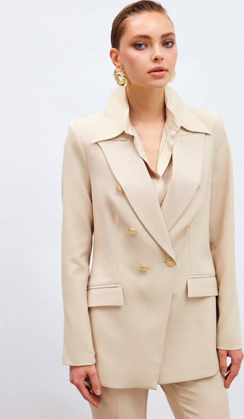 Düğmeli Blazer Ceket - Bej