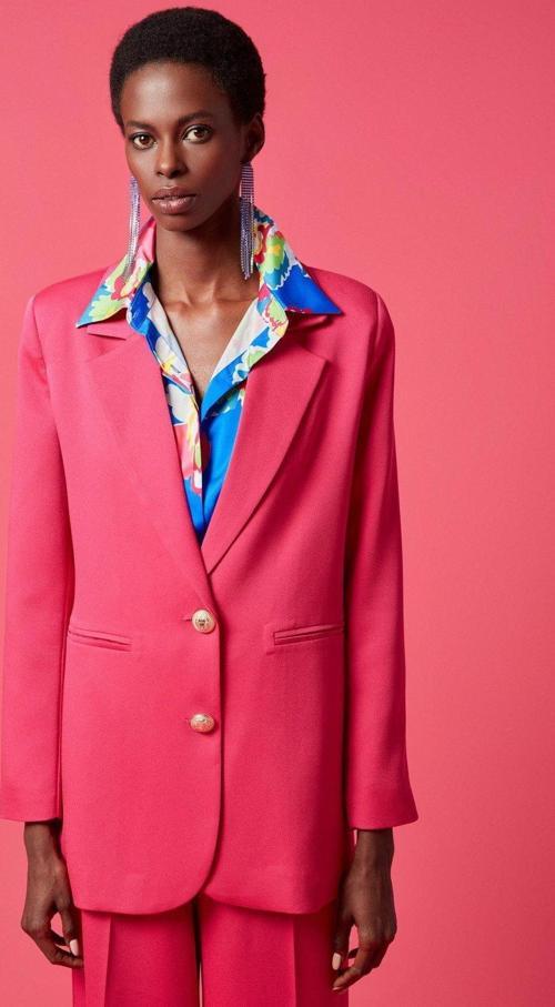 Saten Krep Ceket - Fuşya