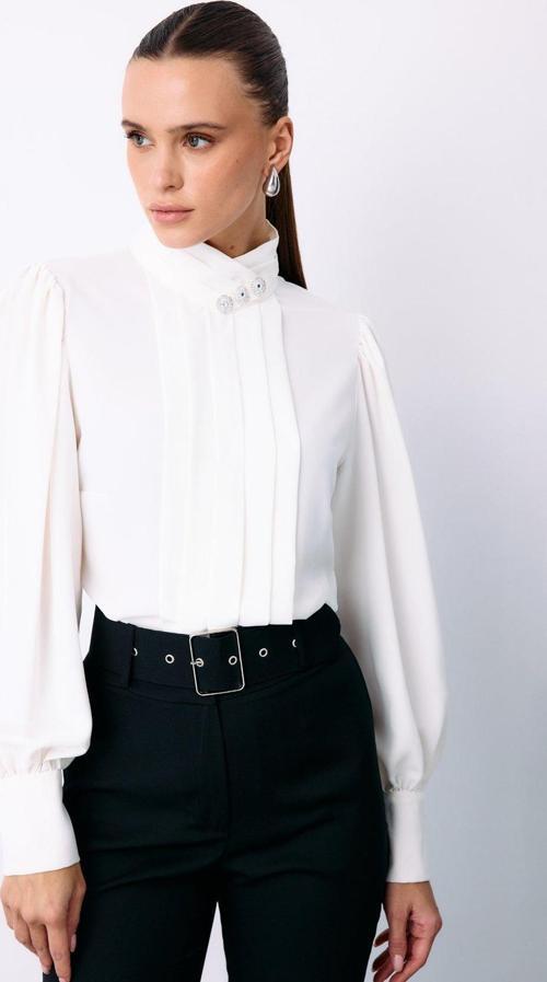 Nervür Detaylı Bluz - Ekru