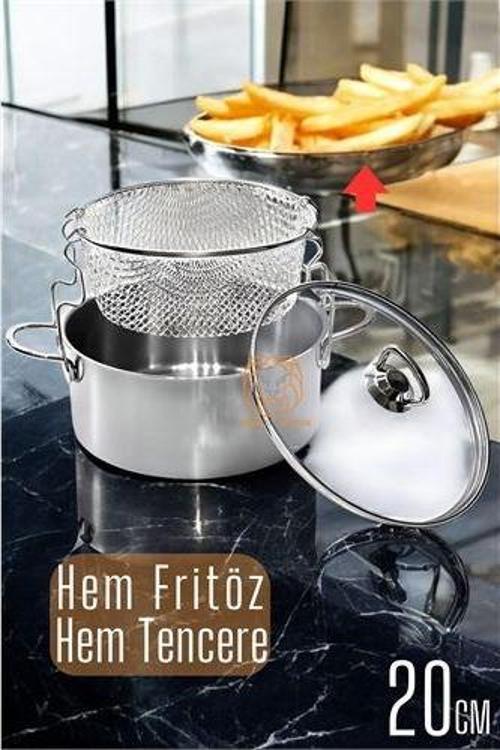 Fritözlü Tencere Multi Kullanım Çelik 20 CM Patates Kızartma Tenceresi