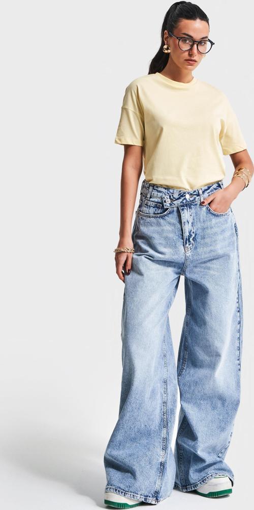 Kadın Snow Kot Rengi 4S5-32  Mega Baggy Fit Bol Kesim %100 Koton Denim Jean