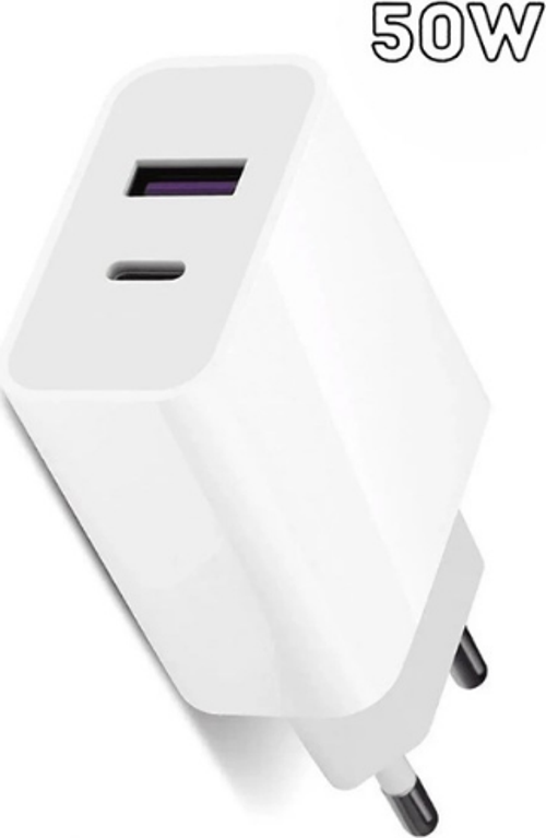 Type - C + Usb Giriş Şarj Adaptörü 50W QC3.0 Pd Hızlı Şarz Iphone Xiaomi Huawei Samsung Oppo Uyumlu