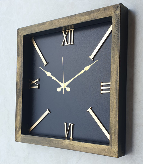 Ahşap Kare Gold(Altın) Duvar , Masa Saati 30X30 Cm