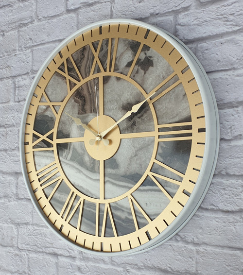 Metal Kasalı Mermer Desenli Altın(Gold) Renkli Duvar Saati Çap 50 Cm