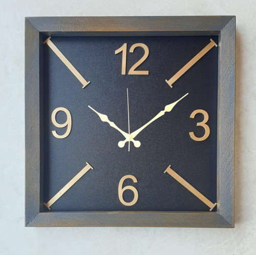 Ahşap Kare Gold(Altın) Duvar , Masa Saati 30X30 Cm