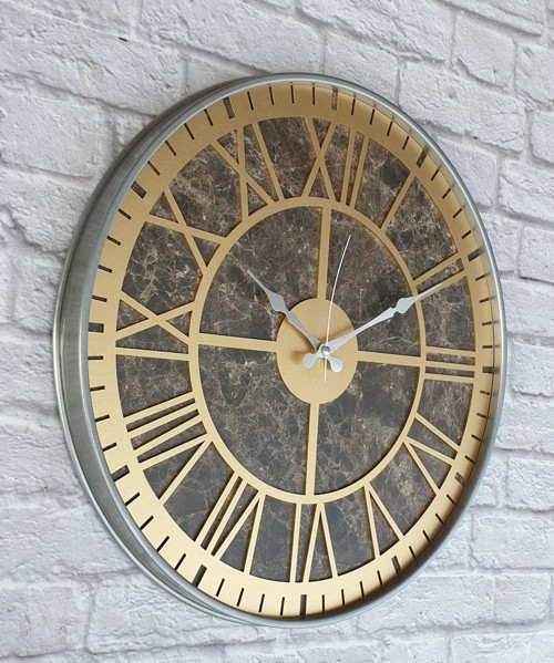 Metal Kasalı Mermer Desenli Altın(Gold) Renkli Duvar Saati Çap 50 Cm