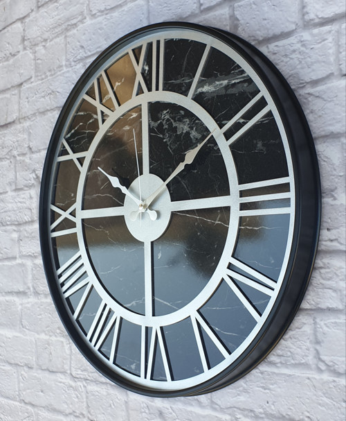 Metal Kasalı Mermer Desenli Duvar Saati Çap 50 Cm