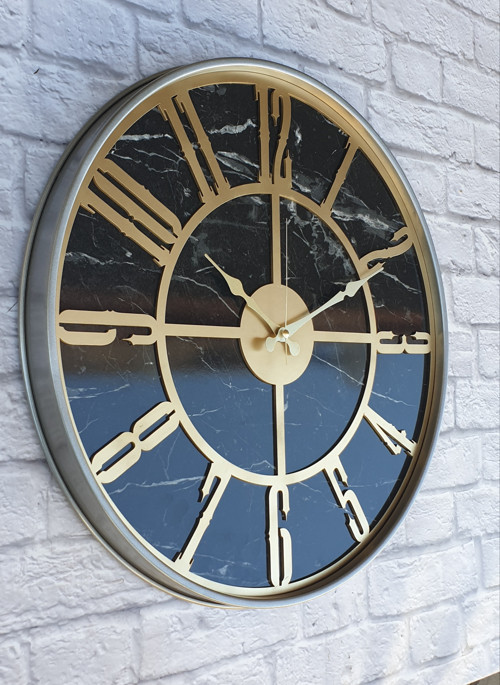 Metal Kasalı Mermer Desenli Altın(Gold) Renkli Duvar Saati Çap 50 Cm
