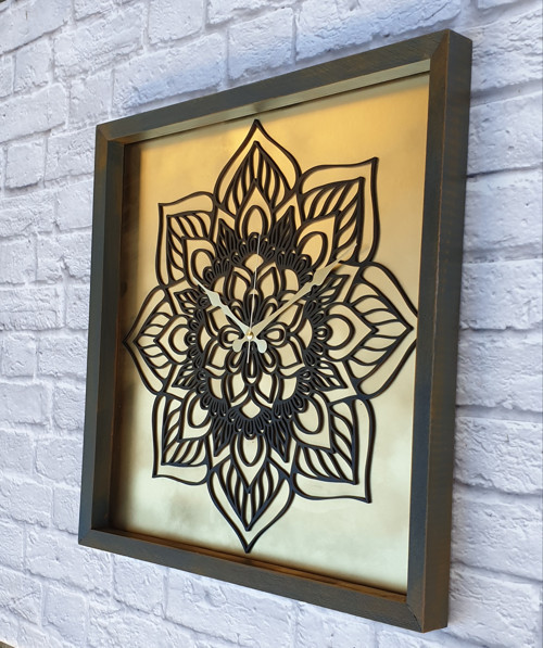 Markakanvas Ahşap Eskitme Altın(Gold)Renkli Duvar Saati 50X50Cm