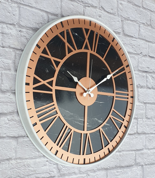 Metal Kasalı Mermer Desenli Bakır Renkli Duvar Saati Çap 50 Cm