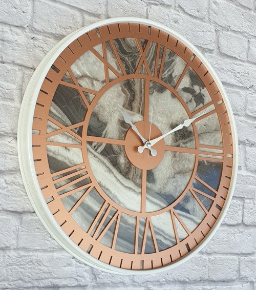 Metal Kasalı Mermer Desenli Bakır Renkli Duvar Saati Çap 50 Cm